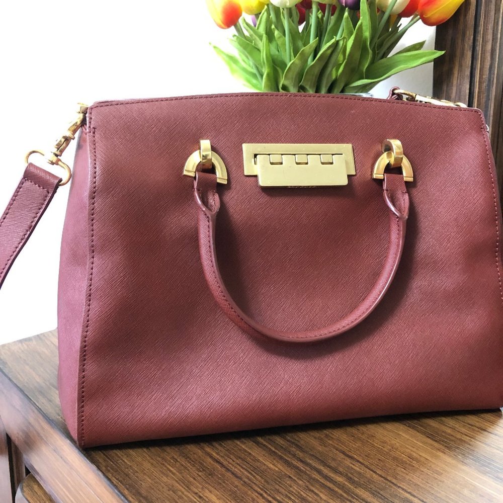 Zac Posen Satchel Handbag in Maroon Color